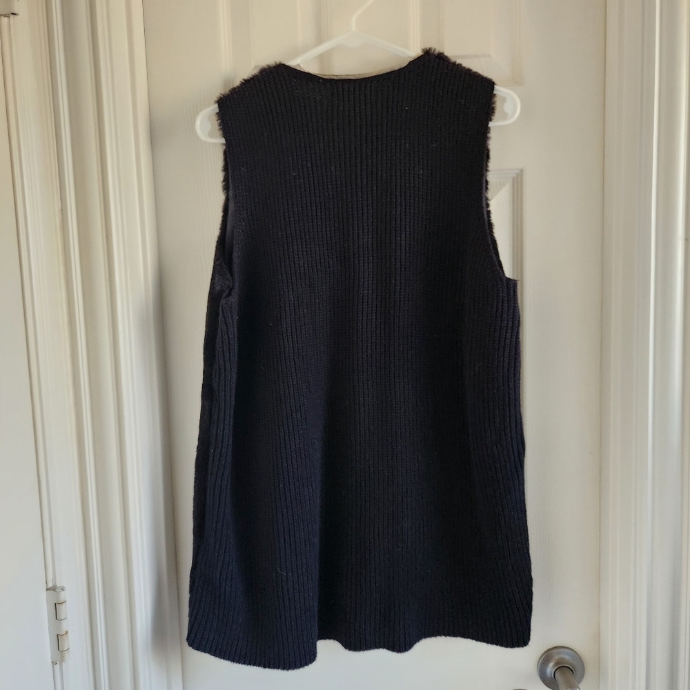 Liz Claiborne Black Faux Fur Sweater Knit Vest Size Large - Picture 5 of 5